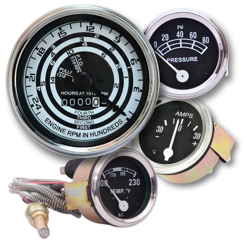 VR Autopedia Fits in Ford Tractor Replacement kit Temp, Amp, Oil Pressure, Tach Gauge Set | Mod 600 800 900 1800 2000 4000 | Chrome Bezel | FD Gauges kit| Easy Installation | Value Pack | 8N17360A1 - Image 1